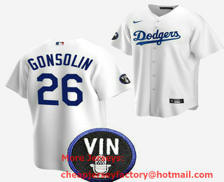 Men's Los Angeles Dodgers #26 Tony Gonsolin 2022 White Vin Scully Patch Cool Base Stitched Jersey