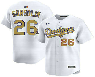 Men's Los Angeles Dodgers #26 Tony Gonsolin White 2025 Gold Collection Limited Jersey
