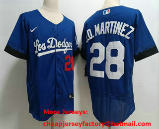 Men's Los Angeles Dodgers #28 JD Martinez Number Blue 2021 City Connect Flex Base Stitched Jersey