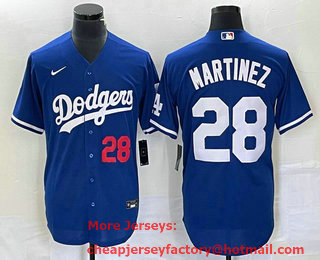 Men's Los Angeles Dodgers #28 JD Martinez Number Blue Stitched Cool Base Nike Jersey