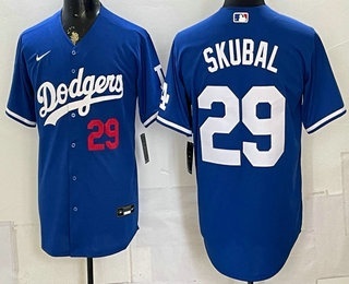 Men's Los Angeles Dodgers #29 Tarik Skubal Blue Cool Base Stitched Jersey