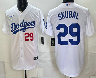 Men's Los Angeles Dodgers #29 Tarik Skubal White Cool Base Stitched Jersey
