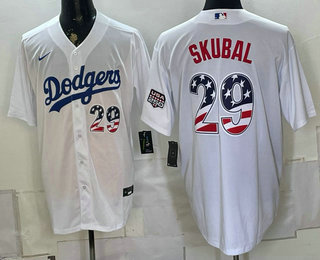 Men's Los Angeles Dodgers #29 Tarik Skubal White USA 250 Fourth of July Home Stitched Jersey
