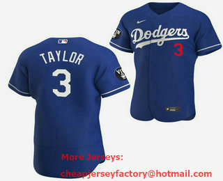 Men's Los Angeles Dodgers #3 Chris Taylor 2022 Blue Vin Scully Patch Flex Base Stitched Baseball Jersey