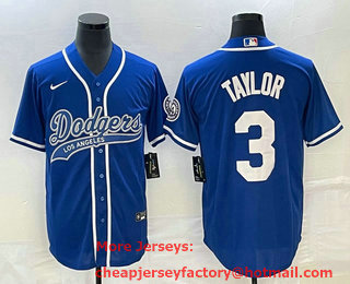 Men's Los Angeles Dodgers #3 Chris Taylor Blue Cool Base Stitched Baseball Jersey