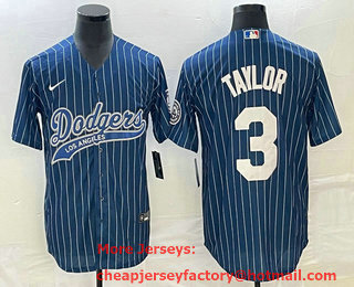 Men's Los Angeles Dodgers #3 Chris Taylor Blue Pinstripe Cool Base Stitched Baseball Jersey