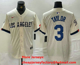 Men's Los Angeles Dodgers #3 Chris Taylor Cream 2024 City Connect Limited Stitched Jersey