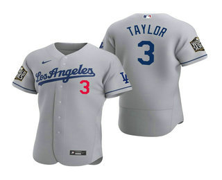 Men's Los Angeles Dodgers #3 Chris Taylor Gray 2020 World Series Authentic Road Flex Nike Jersey