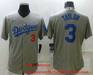 Men's Los Angeles Dodgers #3 Chris Taylor Grey Stitched MLB Flex Base Nike Jersey