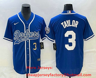 Men's Los Angeles Dodgers #3 Chris Taylor Number Blue Cool Base Stitched Baseball Jersey