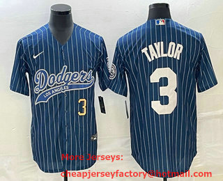 Men's Los Angeles Dodgers #3 Chris Taylor Number Blue Pinstripe Cool Base Stitched Baseball Jersey