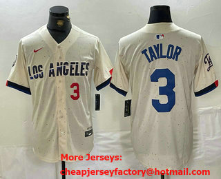 Men's Los Angeles Dodgers #3 Chris Taylor Number Cream 2024 City Connect Limited Stitched Jersey