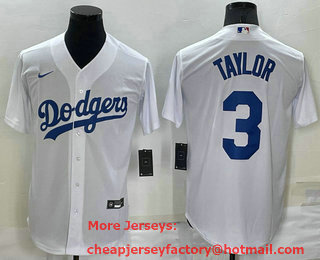 Men's Los Angeles Dodgers #3 Chris Taylor White Stitched MLB Cool Base Nike Jersey