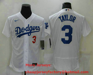 Men's Los Angeles Dodgers #3 Chris Taylor White Stitched MLB Flex Base Nike Jersey
