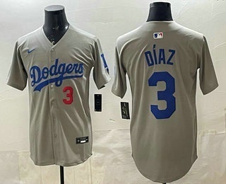 Men's Los Angeles Dodgers #3 Edwin Diaz Grey Limited Stitched Jersey