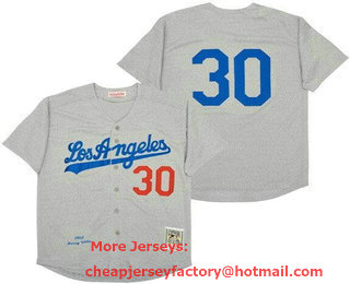 Men's Los Angeles Dodgers #30 Maury Wills Gray 1963 Throwback Jersey