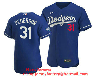 Men's Los Angeles Dodgers #31 Joc Pederson 2020 Blue World Series Champions Patch Flex Base Sttiched Jersey