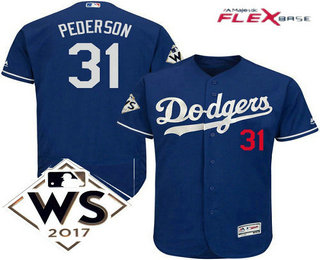 Men's Los Angeles Dodgers #31 Joc Pederson Royal Blue Alternate 2017 World Series Patch Flex Base MLB Jersey