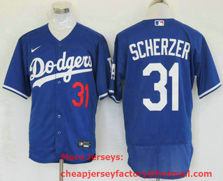 Men's Los Angeles Dodgers #31 Max Scherzer Blue Stitched MLB Flex Base Nike Jersey