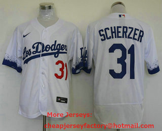 Men's Los Angeles Dodgers #31 Max Scherzer White 2021 City Connect Flex Base Stitched Jersey