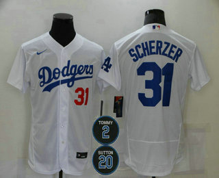 Men's Los Angeles Dodgers #31 Max Scherzer White Stitched MLB Flex Base Nike Jersey