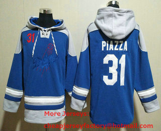 Men's Los Angeles Dodgers #31 Mike Piazza Blue Ageless Must Have Lace Up Pullover Hoodie