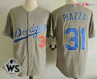 Men's Los Angeles Dodgers #31 Mike Piazza Gray Alternate 2017 World Series Patch Stitched MLB Flex Base Jersey