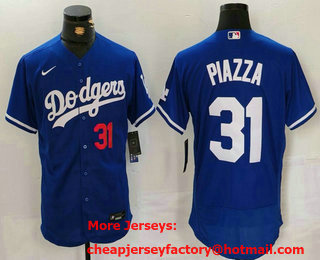 Men's Los Angeles Dodgers #31 Mike Piazza Number Blue Flex Base Stitched Baseball Jersey
