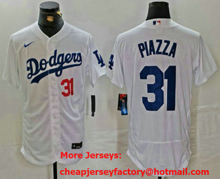 Men's Los Angeles Dodgers #31 Mike Piazza Number White Flex Base Stitched Jersey