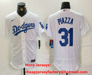 Men's Los Angeles Dodgers #31 Mike Piazza White Flex Base Stitched Baseball Jersey