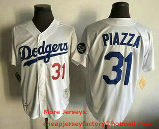 Men's Los Angeles Dodgers #31 Mike Piazza White Throwback Jersey