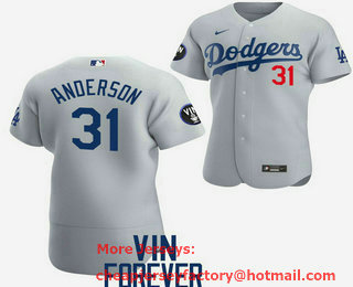 Men's Los Angeles Dodgers #31 Tyler Anderson 2022 White Vin Scully Patch Cool Base Stitched Jersey