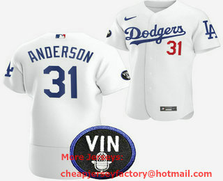 Men's Los Angeles Dodgers #31 Tyler Anderson 2022 White Vin Scully Patch Flex Base Stitched Baseball Jersey