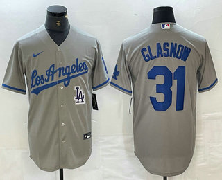 Men's Los Angeles Dodgers #31 Tyler Glasnow Gray Alternate Team Logo Cool Base Jersey 02