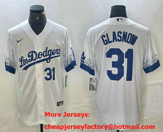 Men's Los Angeles Dodgers #31 Tyler Glasnow Number White 2021 City Connect Cool Base Stitched Jersey 03