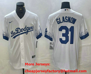 Men's Los Angeles Dodgers #31 Tyler Glasnow White 2021 City Connect Cool Base Stitched Jersey 02