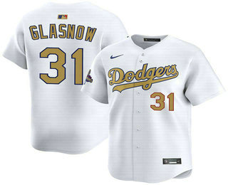 Men's Los Angeles Dodgers #31 Tyler Glasnow White 2025 Gold Collection Limited Jersey