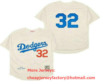 Men's Los Angeles Dodgers #32 Sandy Koufax 1955 Cream Throwback Jersey