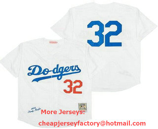 Men's Los Angeles Dodgers #32 Sandy Koufax 1958 White Throwback Jersey