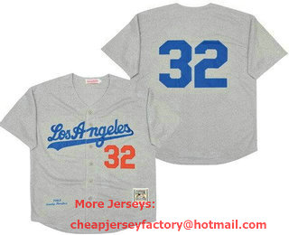 Men's Los Angeles Dodgers #32 Sandy Koufax 1963 Gray Throwback Jersey