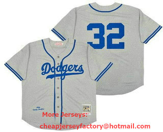 Men's Los Angeles Dodgers #32 Sandy Koufax Gray 1955 Throwback Jersey