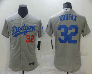 Men's Los Angeles Dodgers #32 Sandy Koufax Grey Stitched MLB Flex Base Nike Jersey