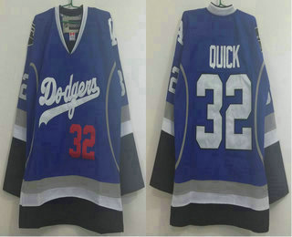 Men's Los Angeles Dodgers #32 and Los Angeles Kings #32 Jonathan Quick Blue Stitched NHL Reebok Hockey Jersey