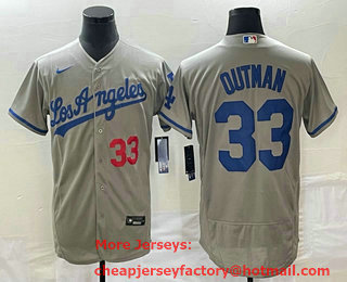 Men's Los Angeles Dodgers #33 James Outman Grey Flex Base Stitched Jersey