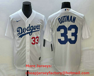Men's Los Angeles Dodgers #33 James Outman Number White Cool Base Stitched Jersey