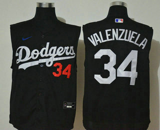 Men's Los Angeles Dodgers #34 Fernando Valenzuela Black 2020 Cool and Refreshing Sleeveless Fan Stitched MLB Nike Jersey