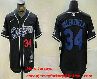 Men's Los Angeles Dodgers #34 Fernando Valenzuela Black 2024 World Series Champions Limited Fashion Jersey