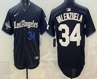 Men's Los Angeles Dodgers #34 Fernando Valenzuela Black 2025 World Series Champions Limited Jersey