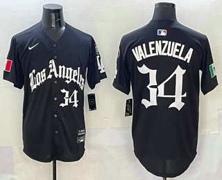 Men's Los Angeles Dodgers #34 Fernando Valenzuela Black Alternate Mexico Limited Jersey