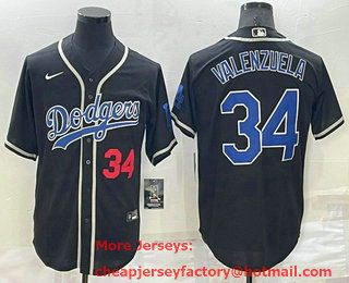 Men's Los Angeles Dodgers #34 Fernando Valenzuela Black Blue Name Stitched MLB Cool Base Nike Jersey